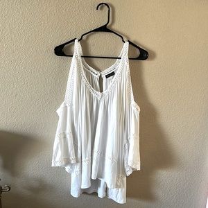 Flowy white cold-shoulder blouse